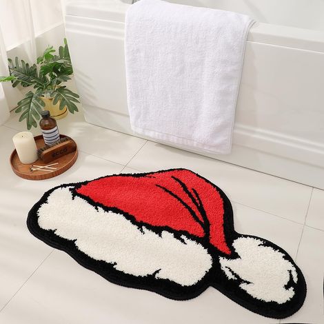 Niedliche Badematte Mit Weihnachtsmannmütze Fürs Wohnzimmer, Weiche Und Lustige Badematte, Rutschfest Und Maschinenwaschbar, Wasserabsorbierend, Rutschfest, Größe L