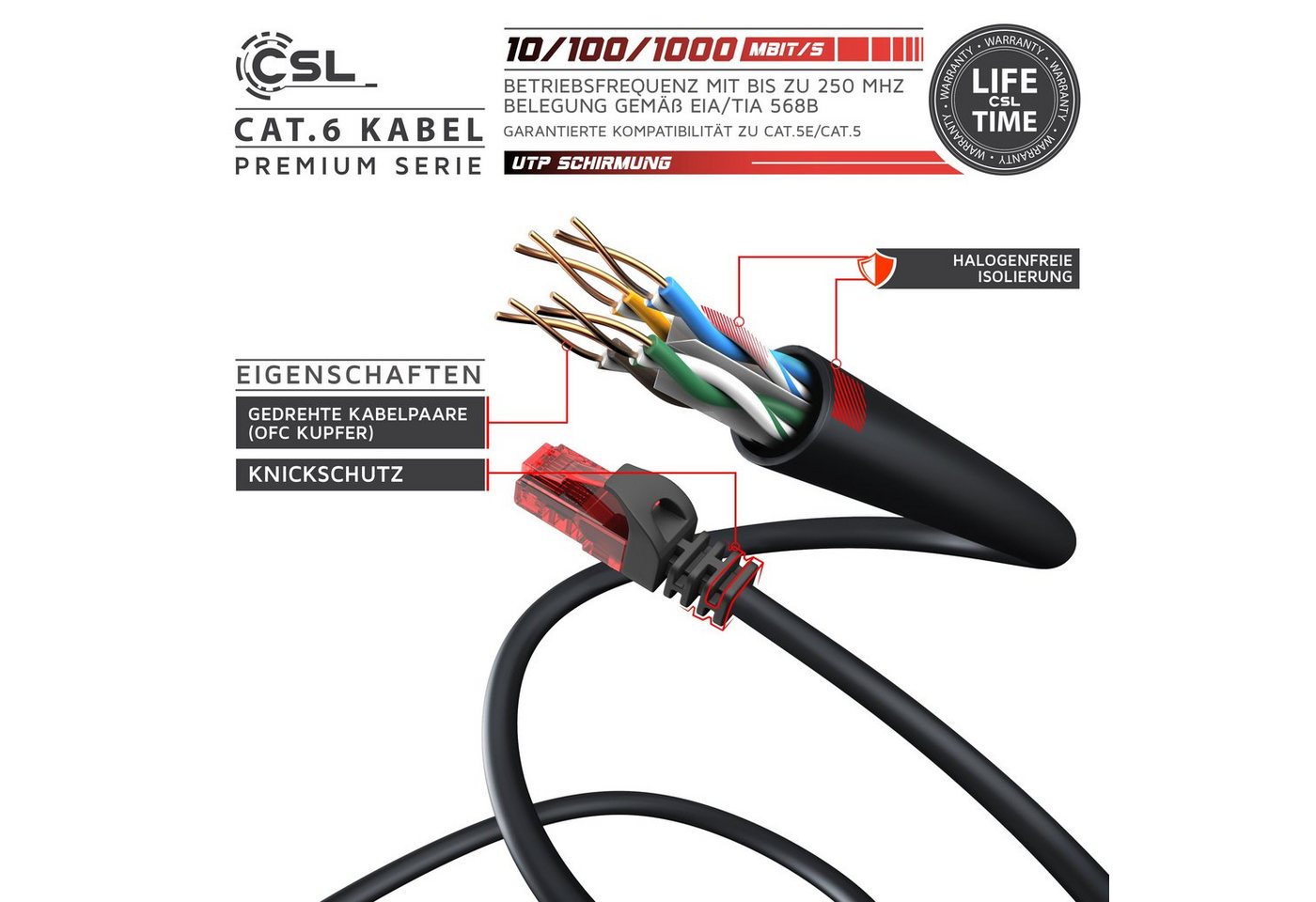 Csl Cat 6 Gigabit Ethernet Lan Kabel - Mehrfach Geschirmt - Utp Gigabit - 1000 Mbit/s - Patchkabel - Netzwerkkabel - 3m