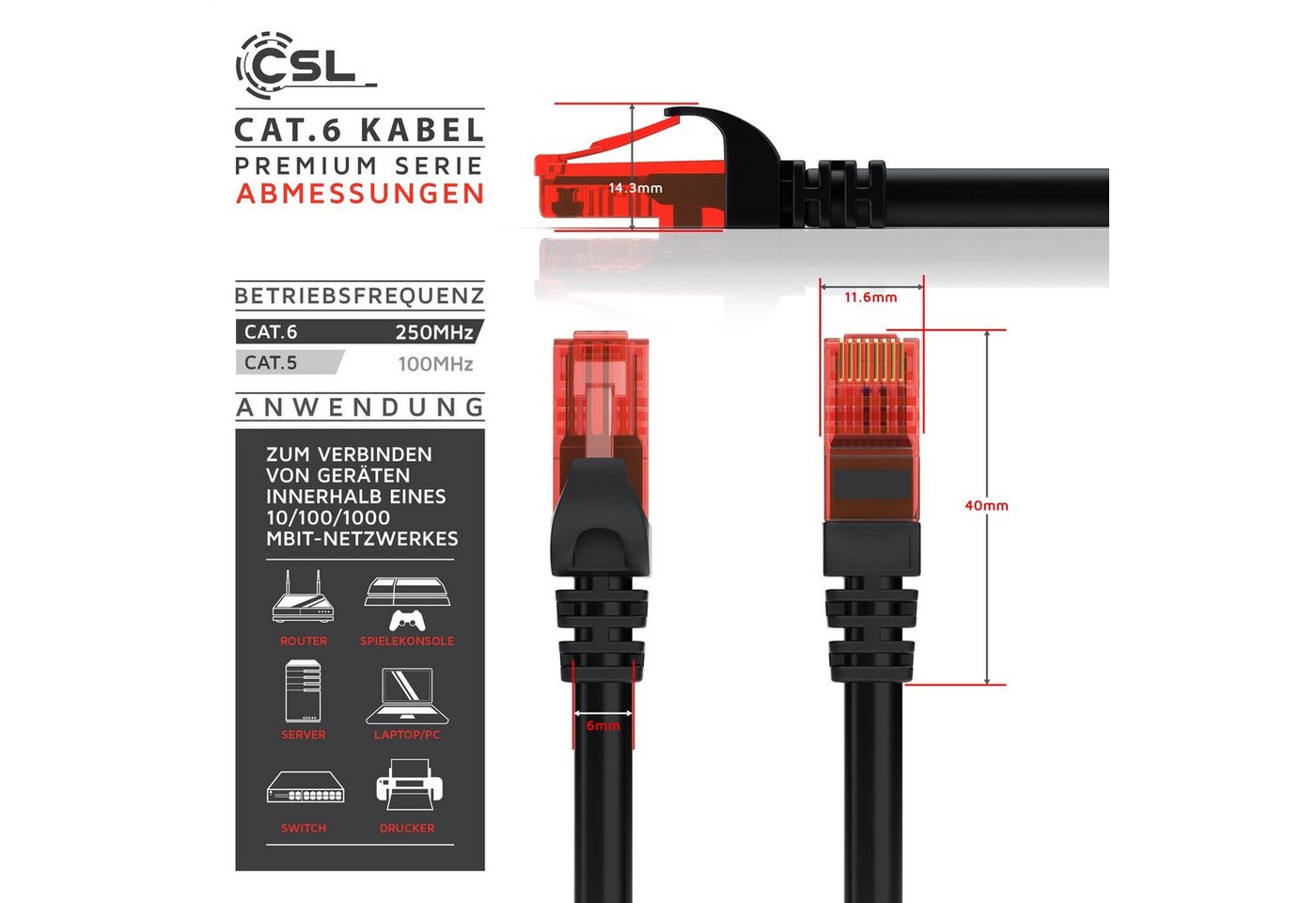 Csl Cat 6 Gigabit Ethernet Lan Kabel - Mehrfach Geschirmt - Utp Gigabit - 1000 Mbit/s - Patchkabel - Netzwerkkabel - 3m Bild 3