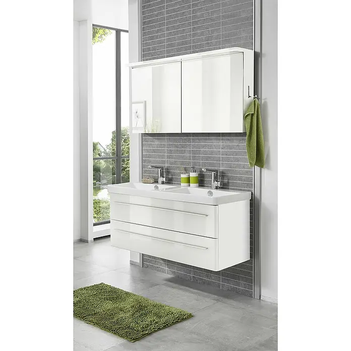 Camargue Modern 3.0 Badmöbel-Set MO12W3 (Gesamtbreite Badmöbel: 120 cm, Weiß, Hochglänzend, 3 -tlg.)