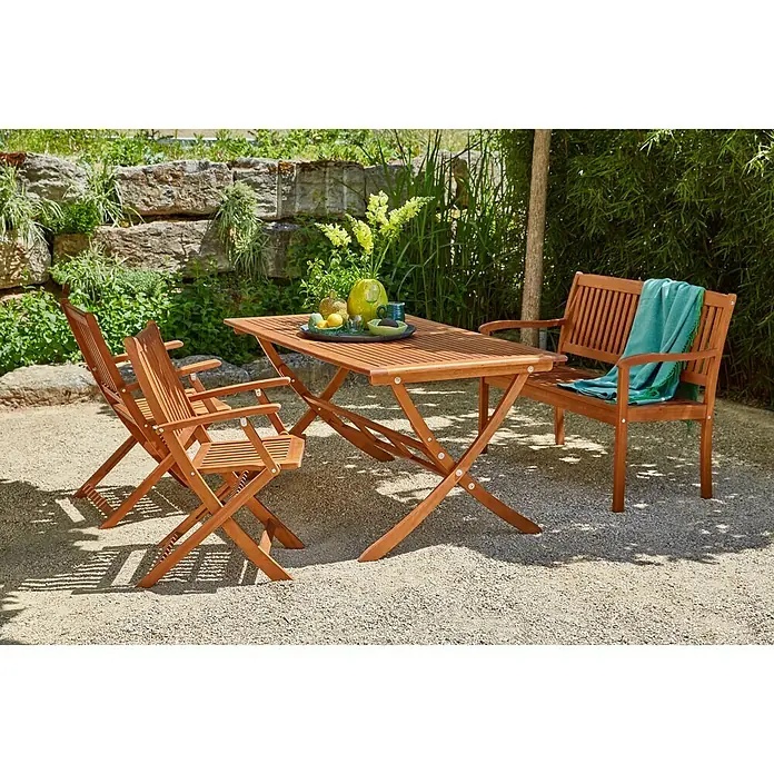Gartenmöbel-Set Diana (4 -tlg., Akazie, Naturbraun, Niederlehner, Bank: B x T x H: 116 x 59 x 90 cm)