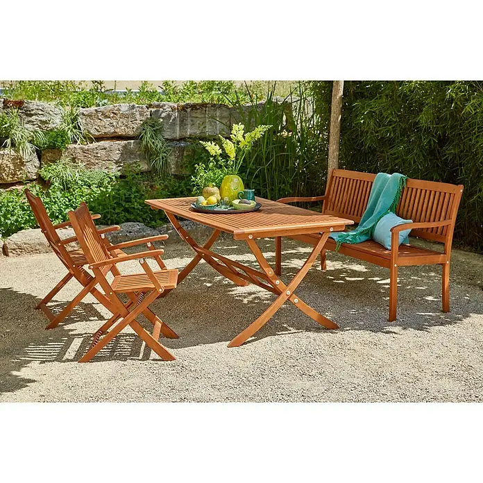Gartenmöbel-Set Diana (4 -tlg., Akazie, Naturbraun, Niederlehner, Bank: B x T x H: 156 x 59,4 x 90 cm)
