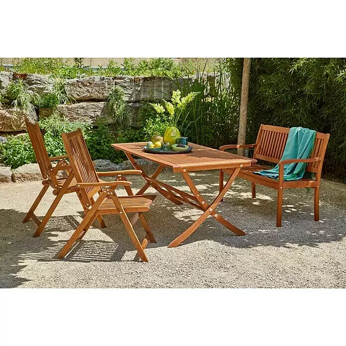 Gartenmöbel-Set Diana (4 -tlg., Akazie, Naturbraun, Hochlehner, Bank: B x T x H: 156 x 59,4 x 90 cm)