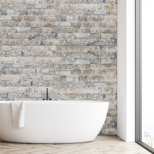WOHNRAUSCH Wandverblender »Mudra Grey«, 0,5 m², L:10-50 cm, B: 2-3 cm, H: 7,5 cm, Travertin, offenporig, gespalten, grau, beige braun Bild 3