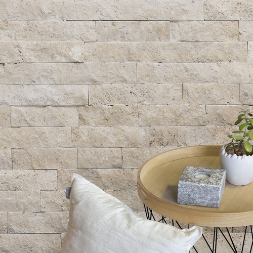 WOHNRAUSCH Wandverblender »Tosca Cream«, 0,5 m², L: 10-50 cm, B: 2-3 cm, H: 5 cm, Travertin, offenporig, gespalten, beige