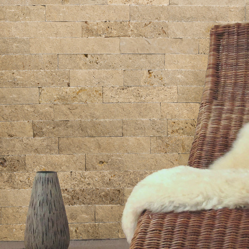 WOHNRAUSCH Wandverblender »Keona Brown«, 0,5 m², L: 10-50 cm, B: 2-3 cm, H: 5 cm, Travertin, offenporig, gespalten, braun beige