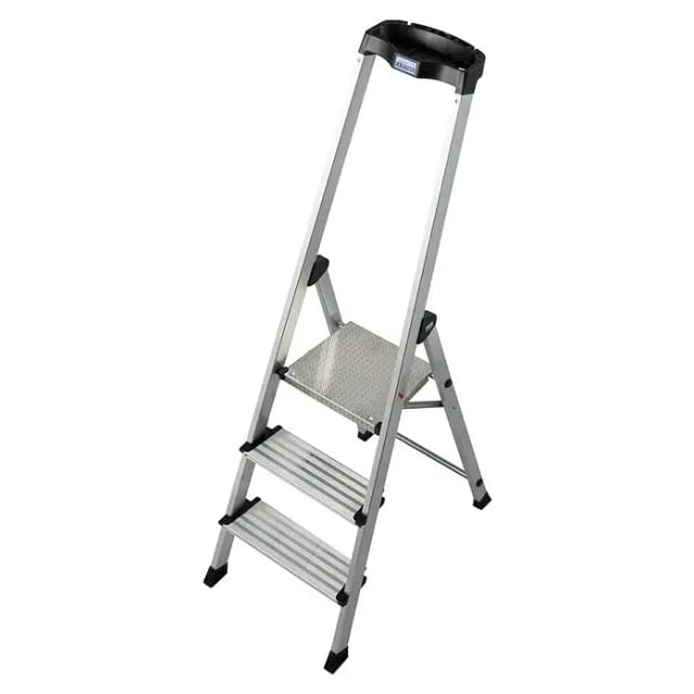 KRAUSE Stufen-Stehleiter »MONTO Safety PlusLine«, 3 Sprossen, Aluminium - silberfarben