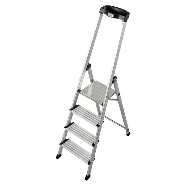 KRAUSE Stufen-Stehleiter »MONTO Safety PlusLine«, 4 Sprossen, Aluminium - silberfarben