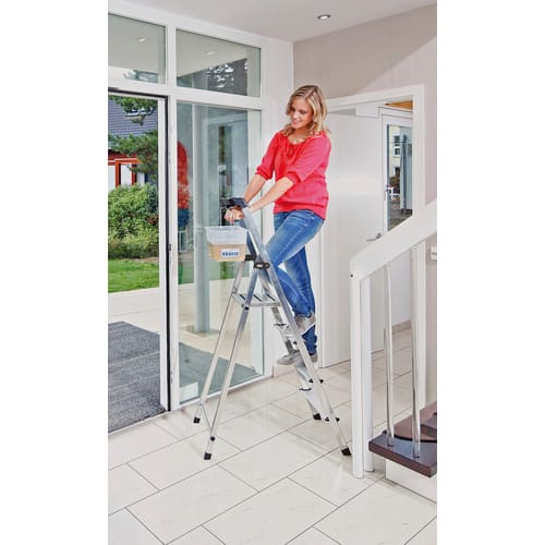 KRAUSE Stufen-Stehleiter »MONTO Safety«, 4 Sprossen, Aluminium - silberfarben