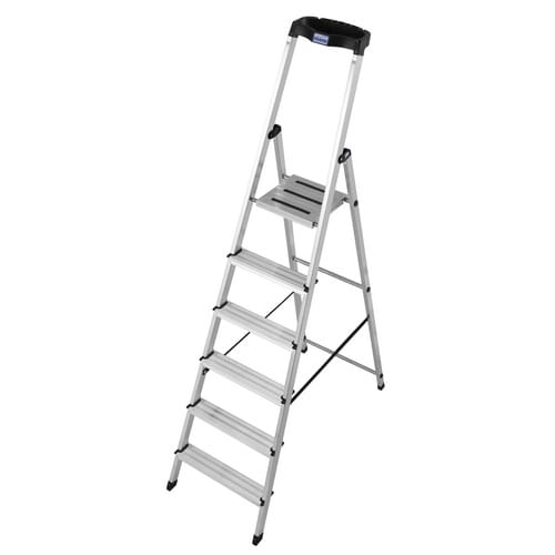 KRAUSE Stufen-Stehleiter »MONTO Safety«, 6 Sprossen, Aluminium - silberfarben