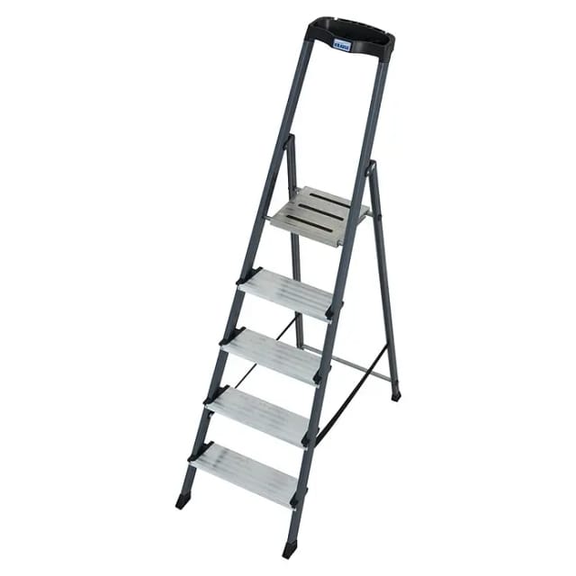 KRAUSE Stufen-Stehleiter »MONTO Securo«, 5 Sprossen, Aluminium - silberfarben
