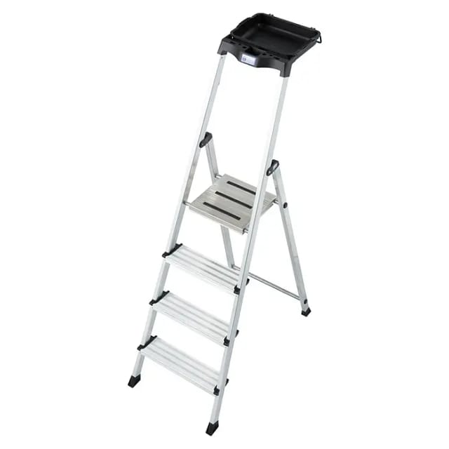 KRAUSE Stufen-Stehleiter »MONTO Secury«, 4 Sprossen, Aluminium - silberfarben