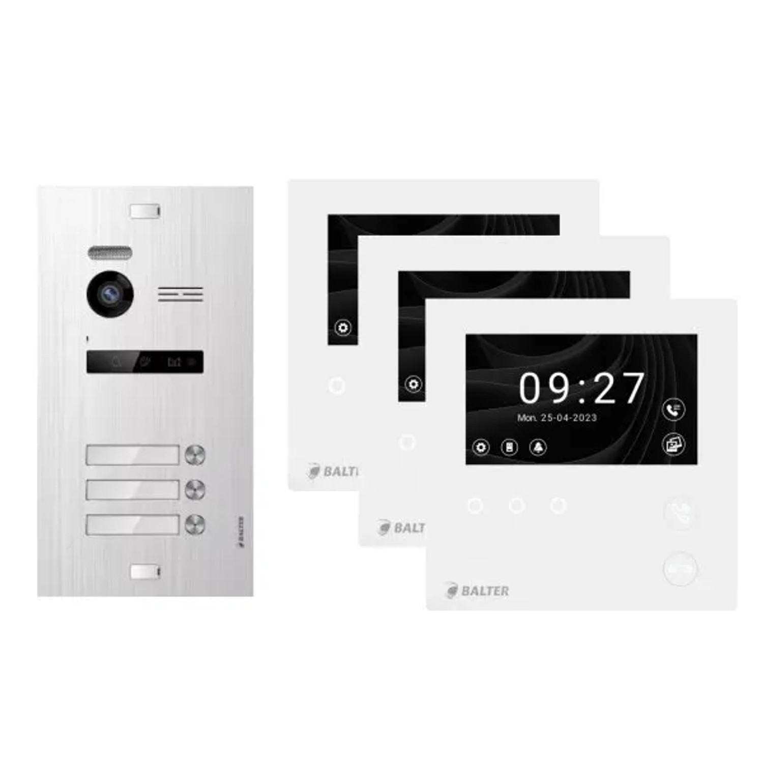 Balter Evo-HD-Mini Video Türsprechanlage Komplettsystem für 3-Familienhaus mit 4,3 Zoll Monitor Silber