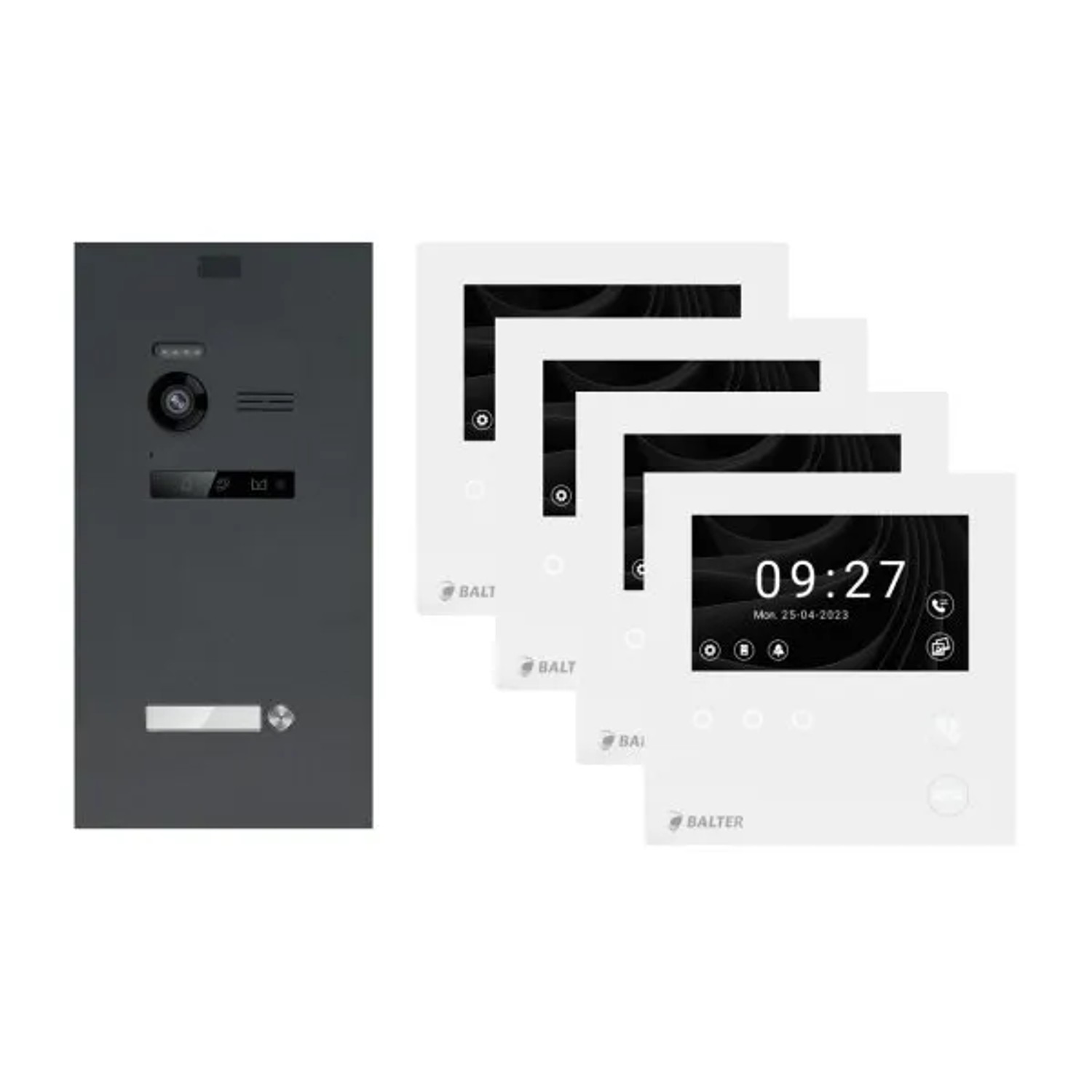 Balter Evo-HD-Mini Video Türsprechanlage Komplettsystem für 1-Familienhaus mit 4x 4,3 Zoll Monitor Anthrazitgrau
