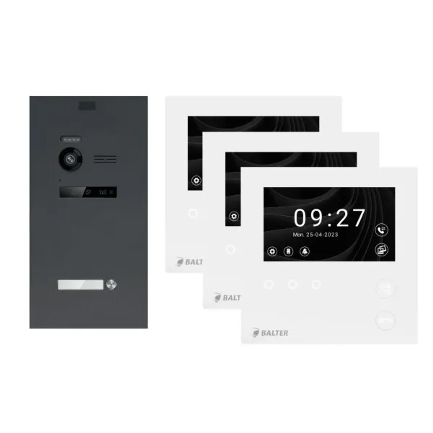 Balter Evo-HD-Mini Video Türsprechanlage Komplettsystem für 1-Familienhaus mit 3x 4,3 Zoll Monitor Anthrazitgrau
