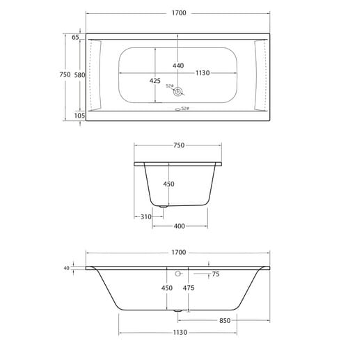OTTOFOND Badewannen-Set »Duo«, BxHxL: 75 x 58 x 170 cm, Körperform - weiss
