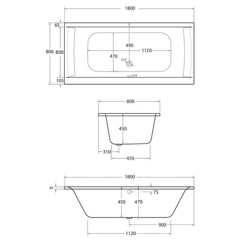 OTTOFOND Badewannen-Set »Duo«, BxHxL: 80 x 45 x 180 cm, Körperform - weiss