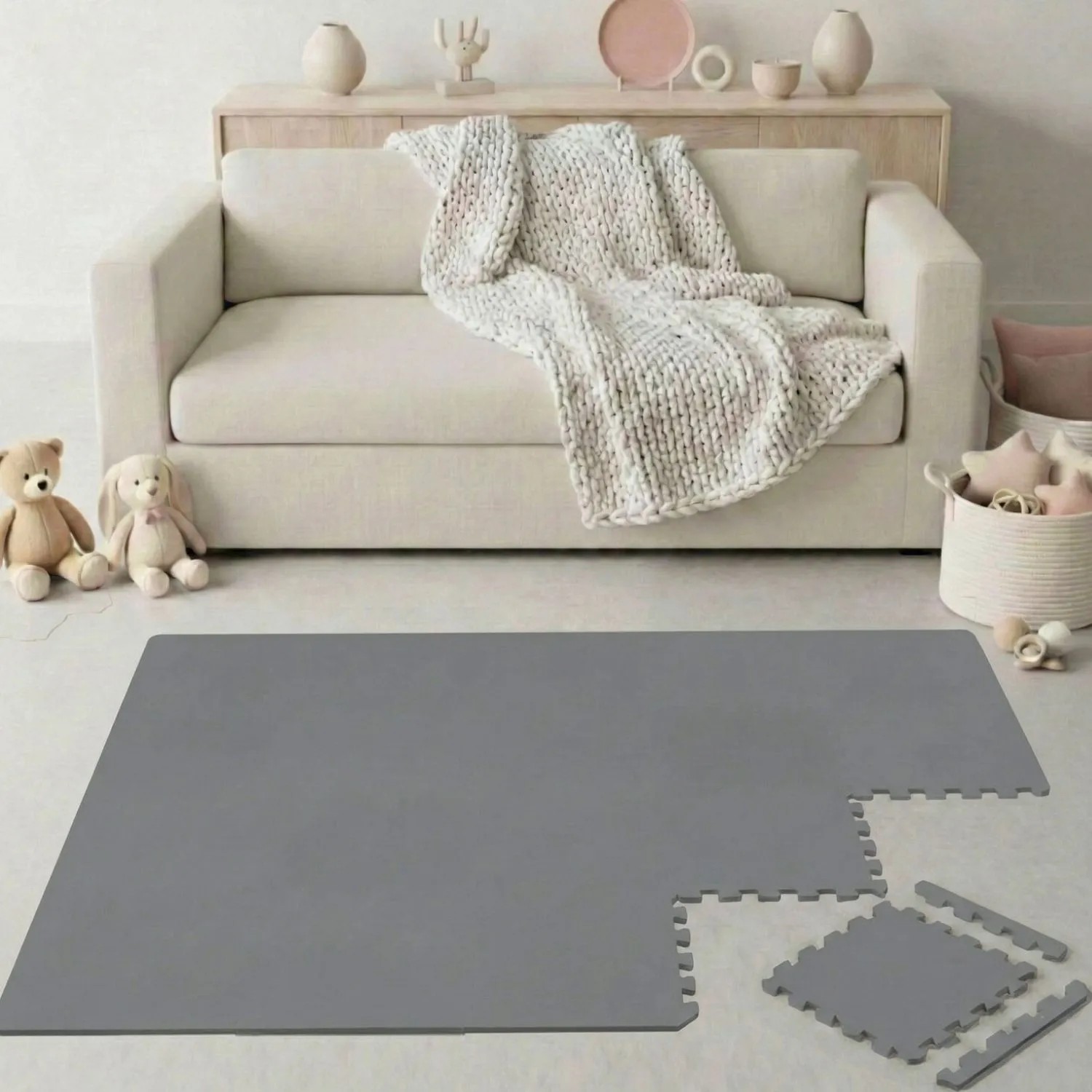 LittleTom Spiel- & Krabbelmatte Puzzlematte 18-teilig 30 x 30 cm Grau