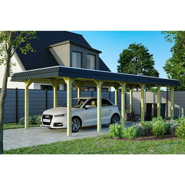 SKANHOLZ Carport »Spessart«, BxT: 345 x 893 cm, Firsthöhe: 241 cm, imprägniert - gruen