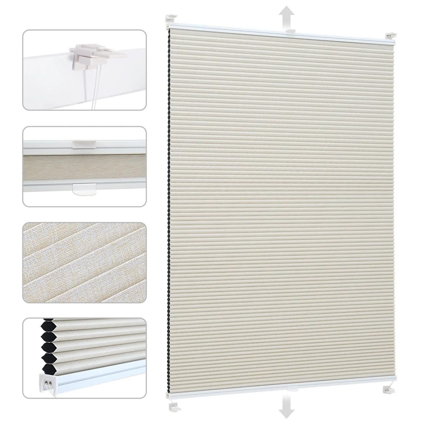 Sekey Wabenplissee Plissee Ohne Bohren 100% Verdunkelnd Beige 70x120cm