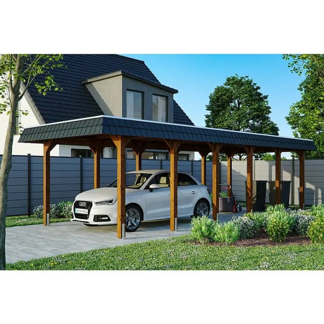 SKANHOLZ Carport »Spessart«, BxT: 345 x 893 cm, Firsthöhe: 241 cm, farbbehandelt - braun