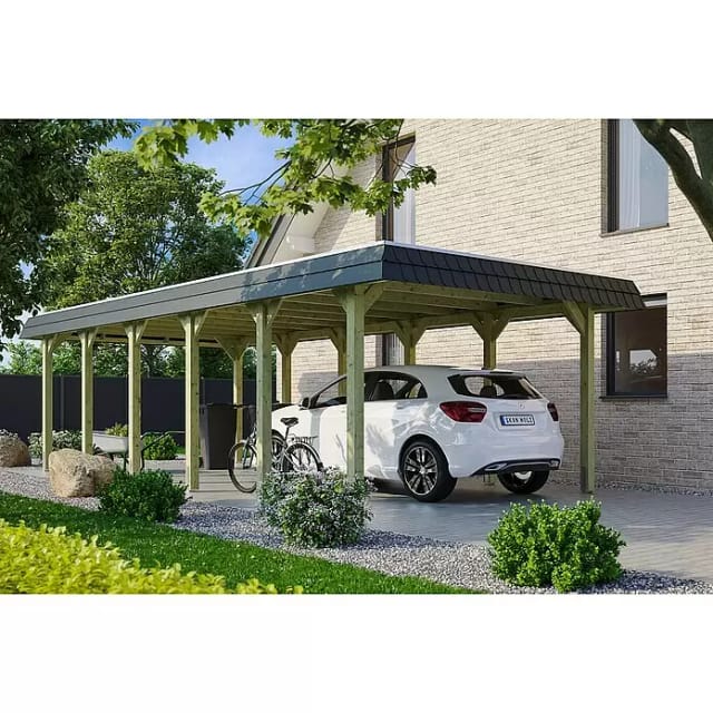 SKANHOLZ Carport »Spessart«, BxT: 396 x 893 cm, Firsthöhe: 244 cm, imprägniert - gruen