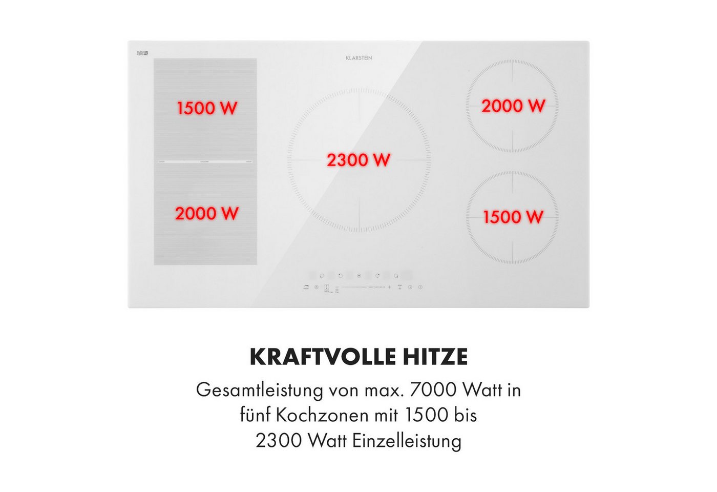 Klarstein Delicatessa 90 Hybrid Einbaukochfeld Induktion 5 Zonen 7400 W Weißes Glas Bild 3