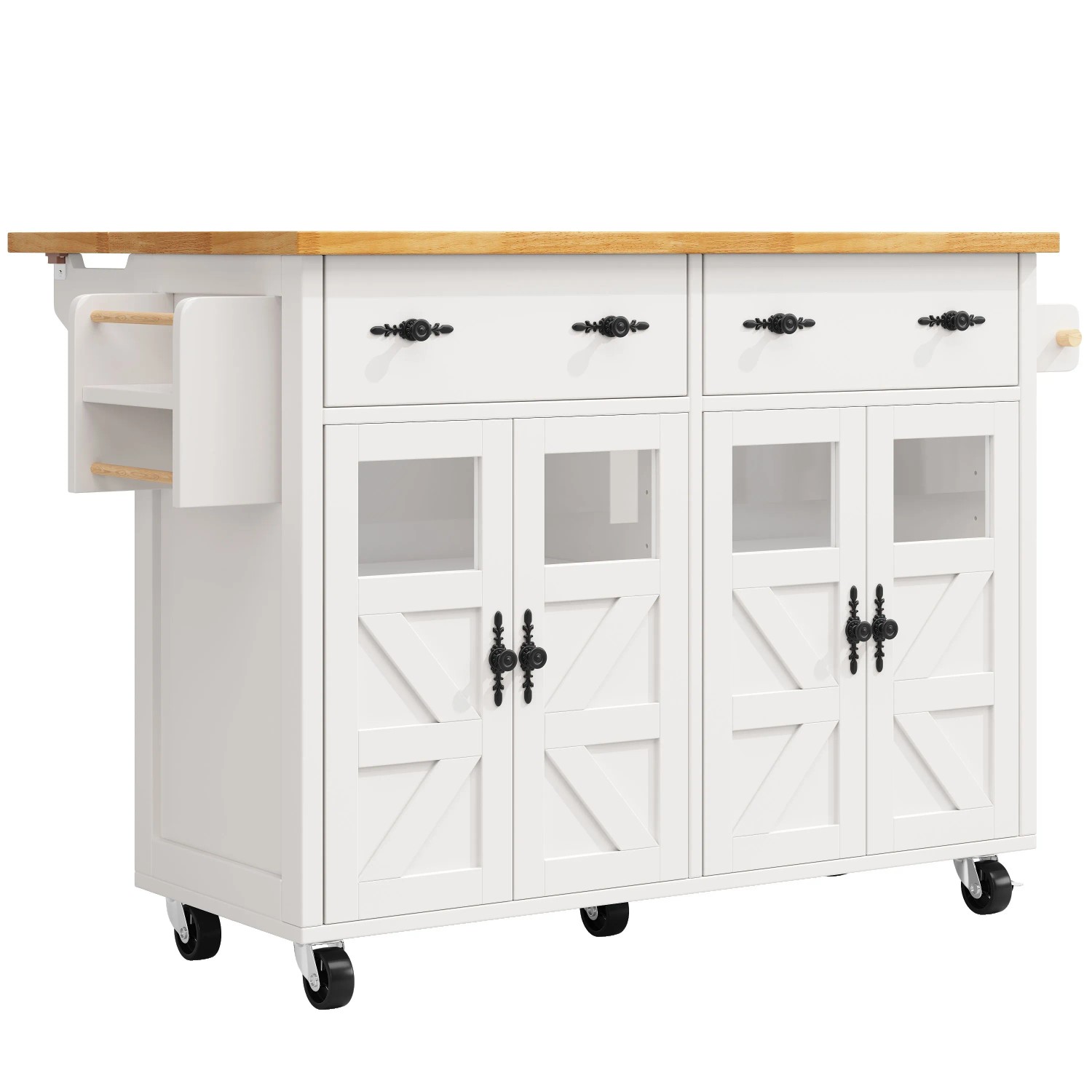 okwish Kücheninsel mit Großem Stauraum Rollen Küche 140 x 73 x 93.5 cm Weiß