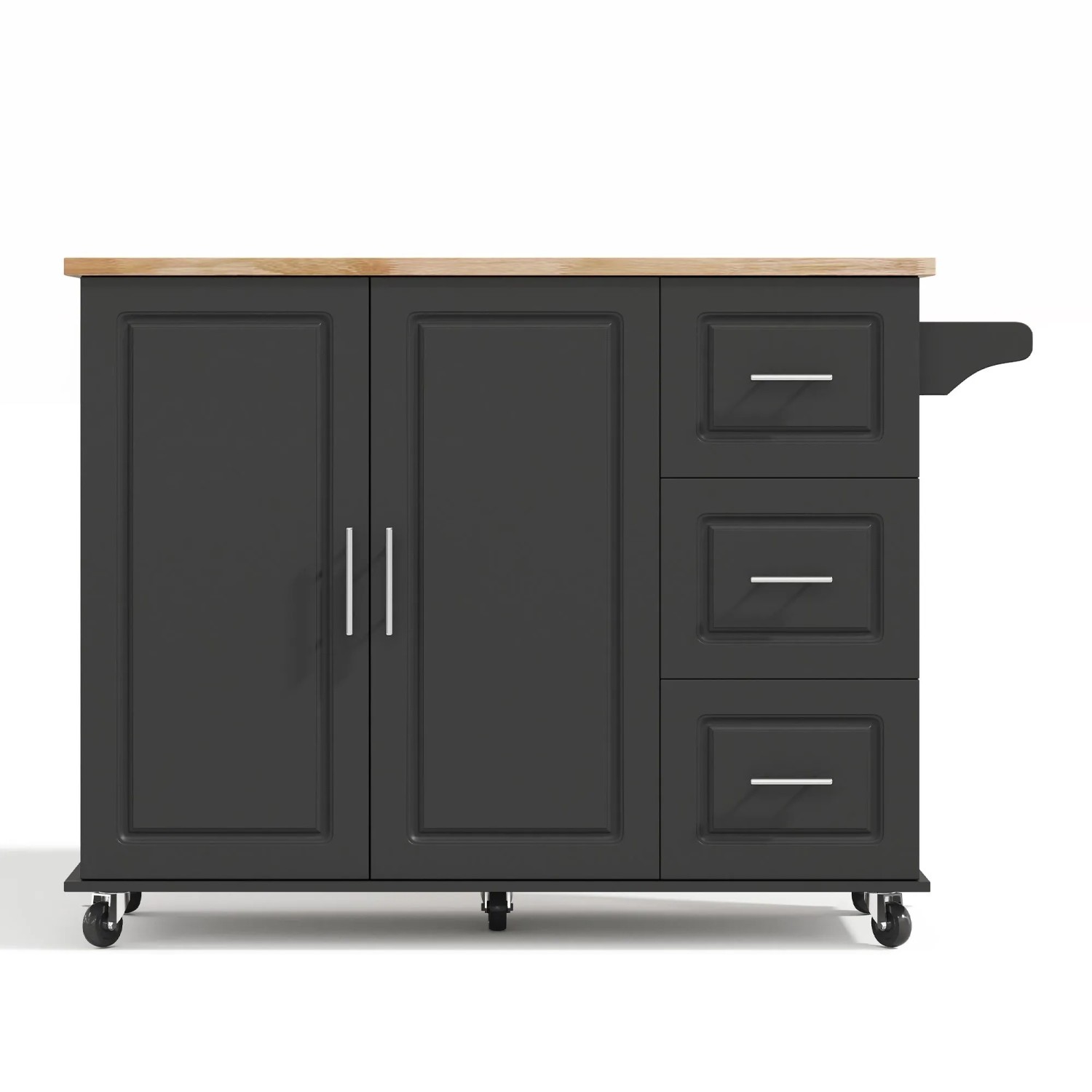 okwish Küchentisch mit Klappbarer Arbeitsplatte 3 Schubladen Handtuchhalte 137x43x92cm Schwarz