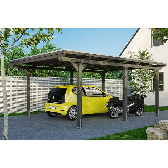 SKANHOLZ Carport »Emsland«, BxT: 404 x 604 cm, Firsthöhe: 242 cm, farbbehandelt - grau