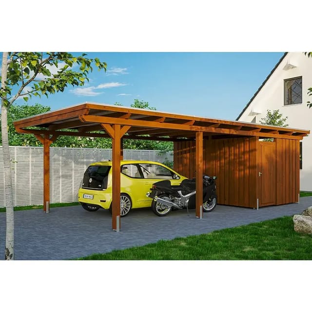 SKANHOLZ Carport »Emsland«, BxT: 404 x 846 cm, Firsthöhe: 242 cm, farbbehandelt - braun