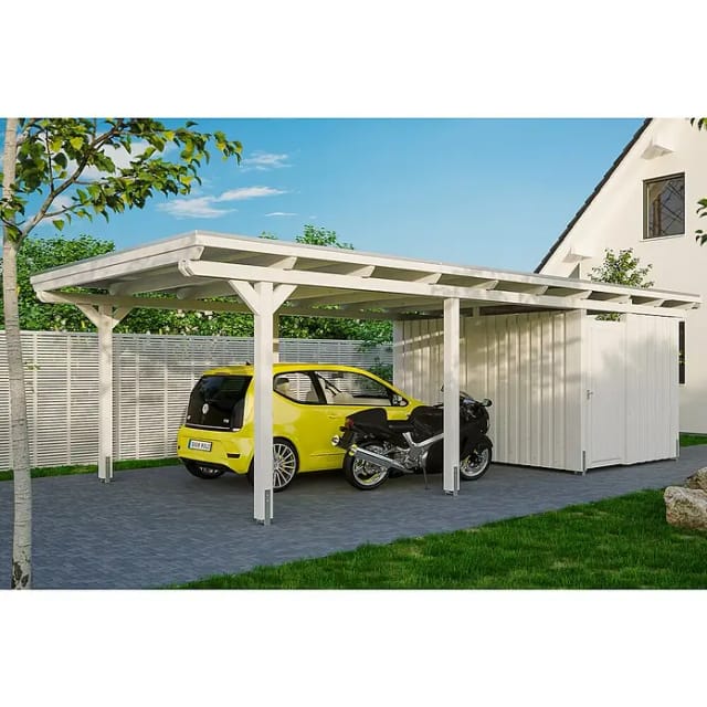 SKANHOLZ Carport »Emsland«, BxT: 404 x 846 cm, Firsthöhe: 242 cm, farbbehandelt - weiss