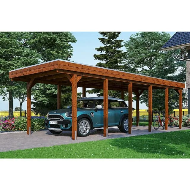 SKANHOLZ Carport »Friesland«, BxT: 314 x 860 cm, Firsthöhe: 241 cm, farbbehandelt - braun