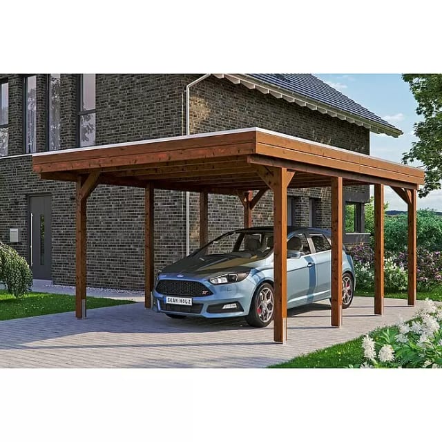 SKANHOLZ Carport »Friesland«, BxT: 397 x 555 cm, Firsthöhe: 241 cm, farbbehandelt - braun