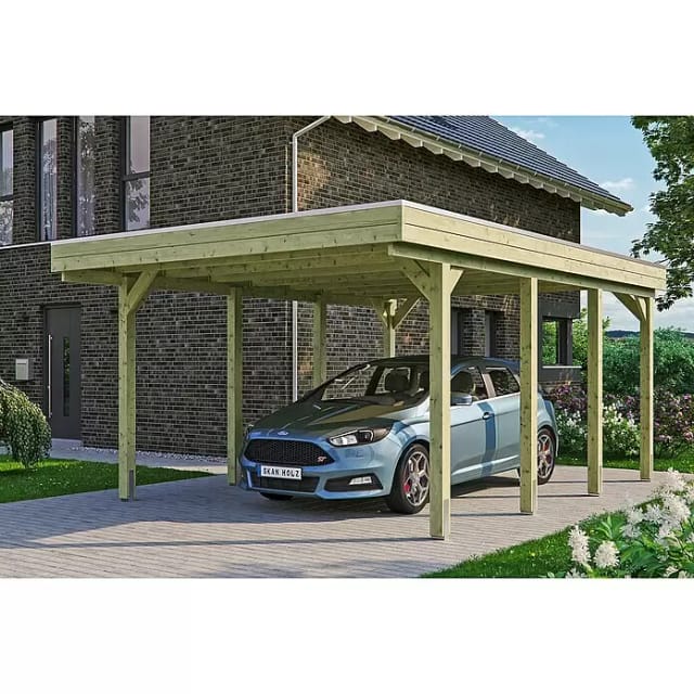 SKANHOLZ Carport »Friesland«, BxT: 397 x 555 cm, Firsthöhe: 241 cm, imprägniert - gruen