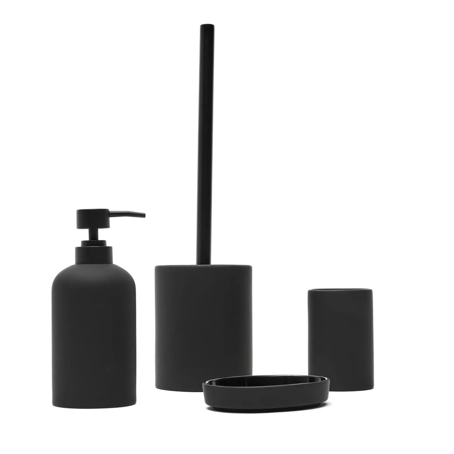 Swiss Aqua Technologies Badaccessoires Set Seifenspender Seifenablage Zahnbürstenbecher WC-garnitur aus Keramik Schwarz Matt