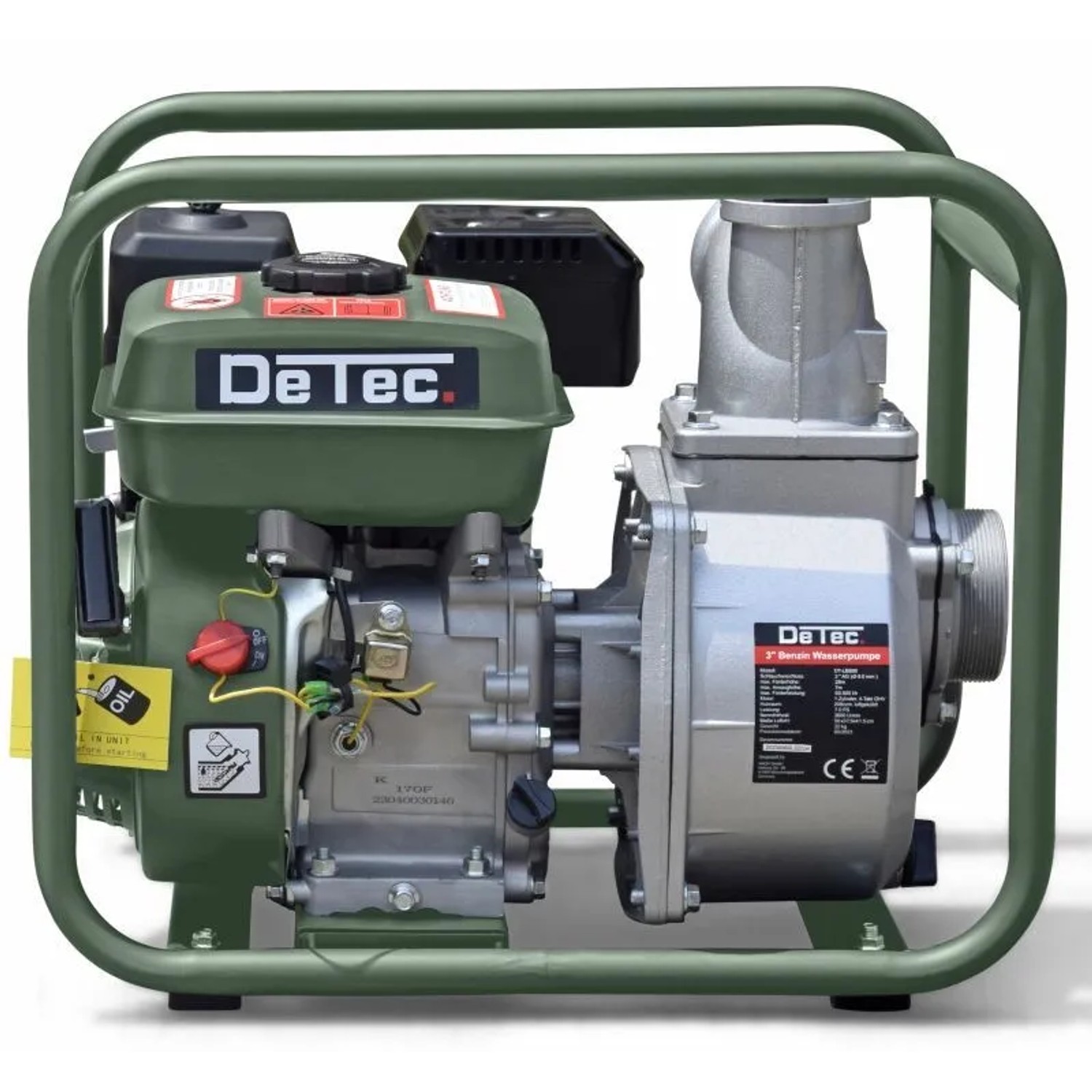 DeTec. Benzin Wasserpumpe 3 Zoll 60000 Liter pro Stunde 28 m Förderhöhe Gartenpumpe Mit 7 PS Für Teich Und Pool