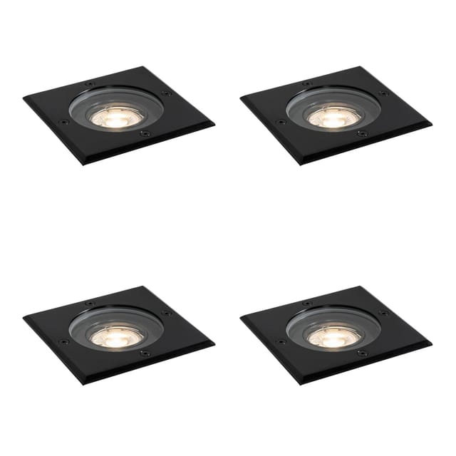 QAZQA Set mit 4 Außen Bodeneinbaustrahlern Schwarz Quadratisch Verstellbar IP65 Delux