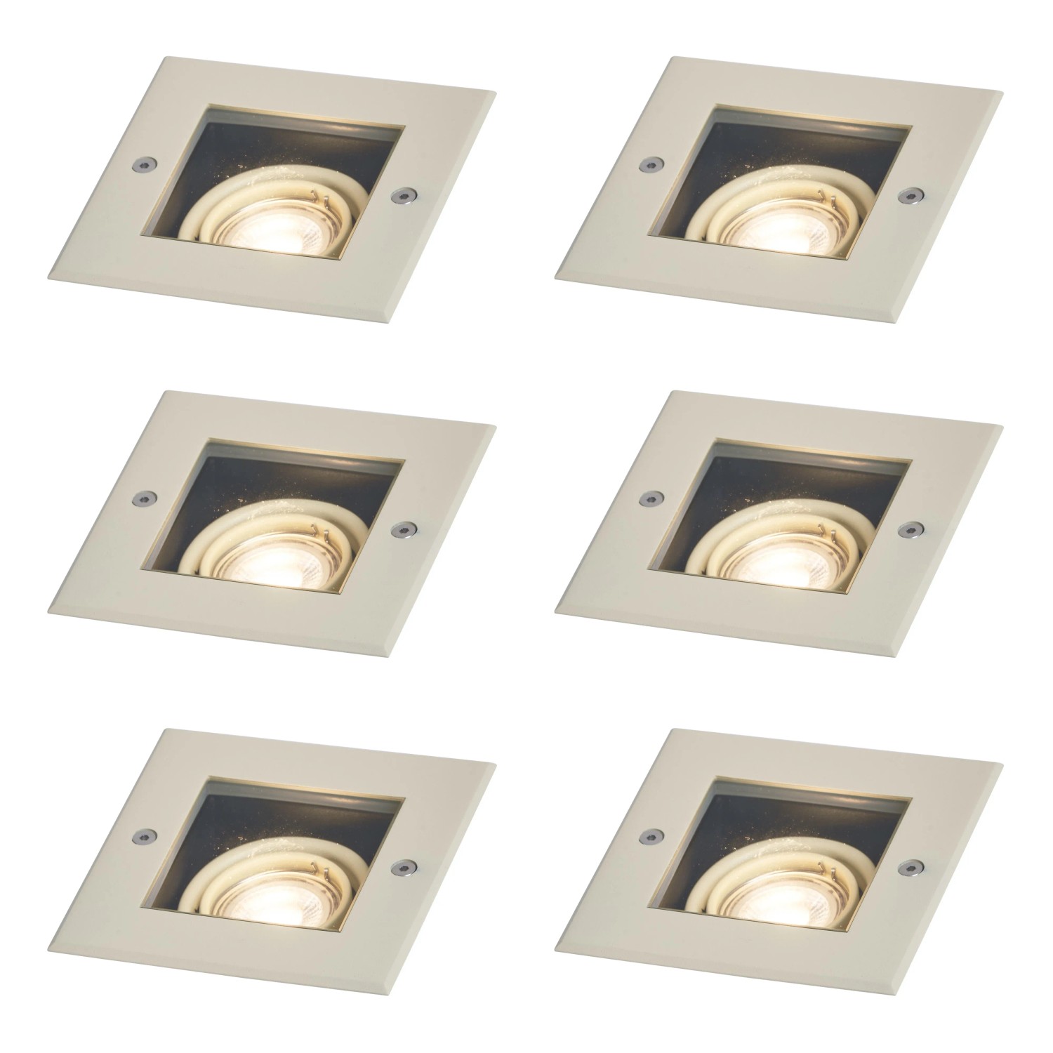 QAZQA Set mit 6 Modernen Beigefarbenen Bodeneinbaustrahlern GU10 50mm Dreh und Schwenkbar IP65 Oneon