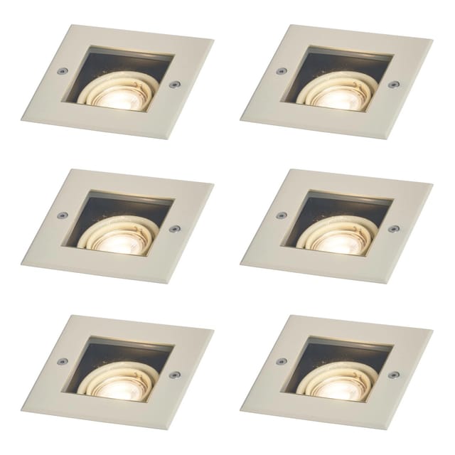 QAZQA Set mit 6 Modernen Beigefarbenen Bodeneinbaustrahlern GU10 50mm Dreh und Schwenkbar IP65 Oneon