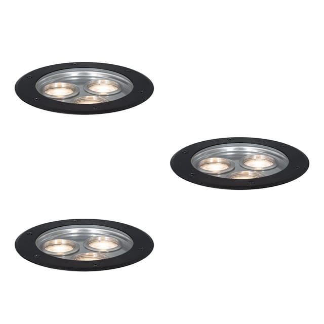 QAZQA Set mit 3 Modernen Bodeneinbaustrahlern Schwarz 3 Flammig IP65 Tribus