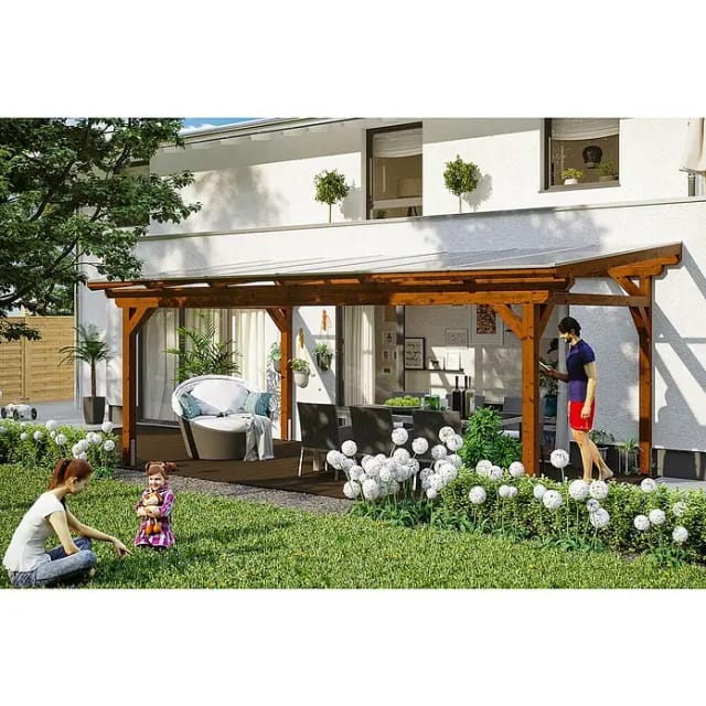 SKANHOLZ Terrassenüberdachung »Sanremo«, Breite: 648 cm, Dach: Polycarbonat (PC), nussbaum - braun