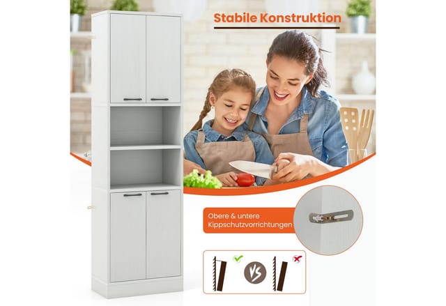 Costway 190 cm Hoher Küchenschrank Vorratsschrank Hochschrank Hellgrau