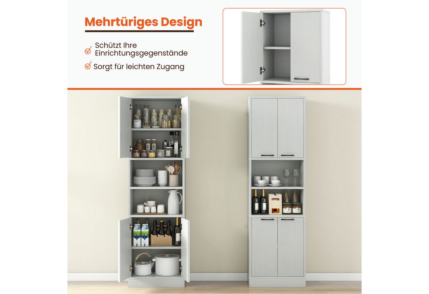 Costway 190 cm Hoher Küchenschrank Vorratsschrank Hochschrank Hellgrau Bild 4