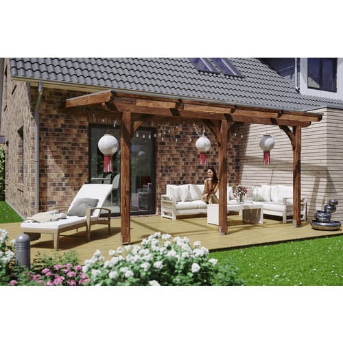 SKANHOLZ Terrassenüberdachung »Rimini«, Breite: 434 cm, Dach: Polycarbonat (PC), nussbaum - braun
