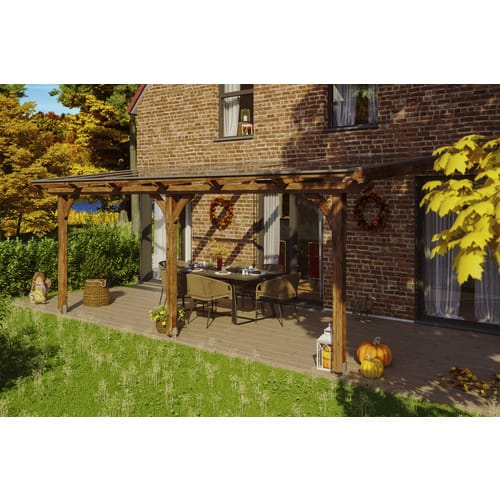 SKANHOLZ Terrassenüberdachung »Rimini«, Breite: 648 cm, Dach: Polycarbonat (PC), nussbaum - braun