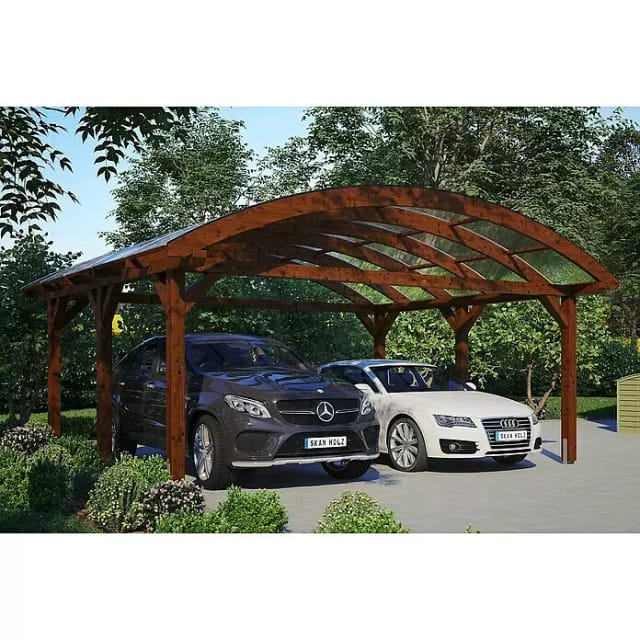 SKANHOLZ Carport »Franken«, BxT: 635 x 541 cm, Firsthöhe: 325 cm, Nussbaum lasiert - braun