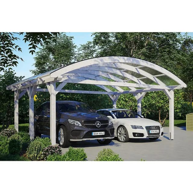 SKANHOLZ Carport »Franken«, BxT: 635 x 541 cm, Firsthöhe: 325 cm, weiß lasiert - weiss