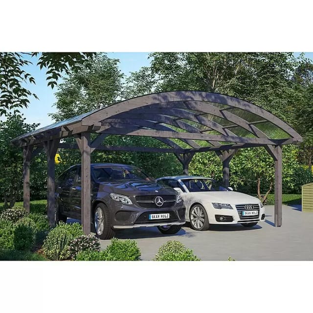 SKANHOLZ Carport »Franken«, BxT: 635 x 541 cm, Firsthöhe: 325 cm, farbbehandelt - grau