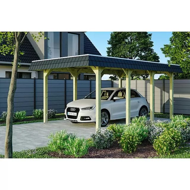 SKANHOLZ Carport »Spessart«, BxT: 345 x 589 cm, Firsthöhe: 241 cm, imprägniert - gruen